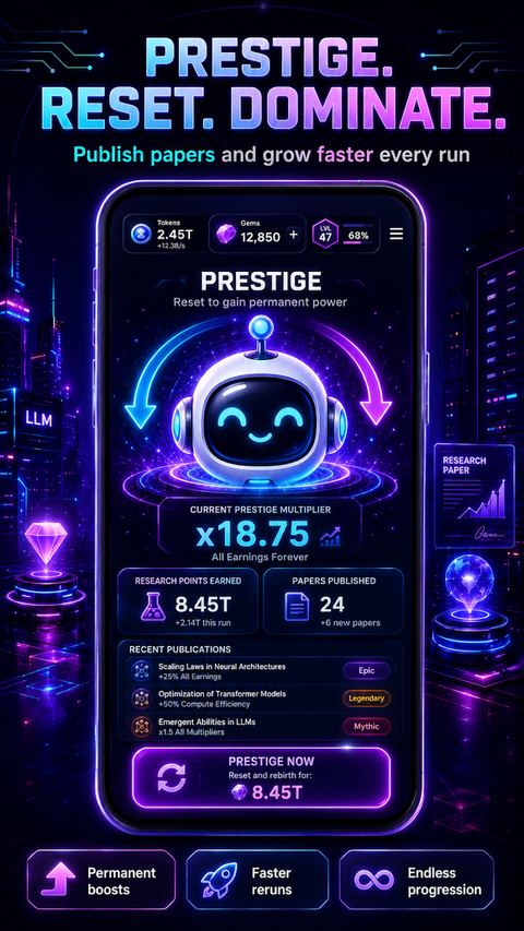 LLM Clicker prestige screen